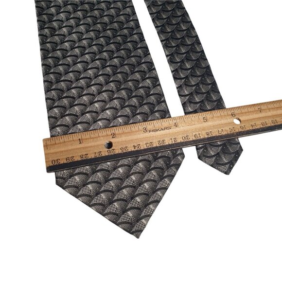 Di Moggio Mens Vintage Silk Tie Black Silver Geometric Pattern Handmade Gift Dad - Picture 3 of 5